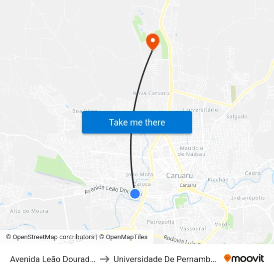 Avenida Leão Dourado, 604 - Caruaru to Universidade De Pernambuco - UPE map