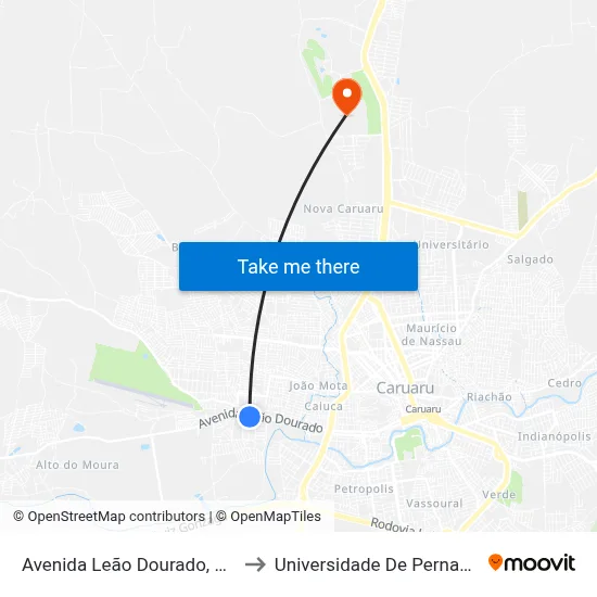 Avenida Leão Dourado, S/N - Caruaru to Universidade De Pernambuco - UPE map