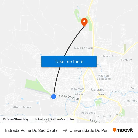 Estrada Velha De Sao Caetano Dist Indust, 2424 to Universidade De Pernambuco - UPE map