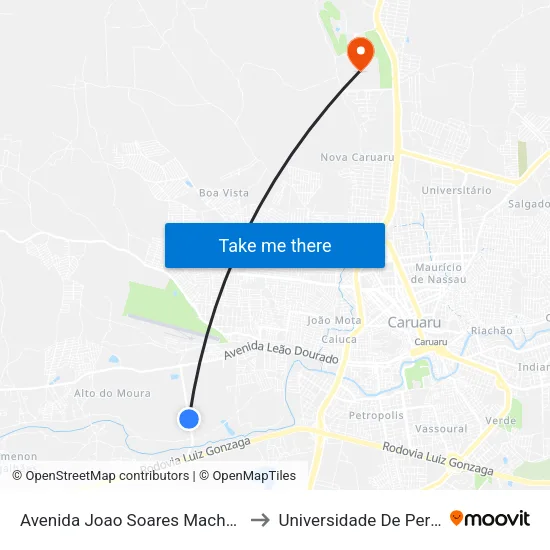 Avenida Joao Soares Machado Dist Indust, 1000 to Universidade De Pernambuco - UPE map