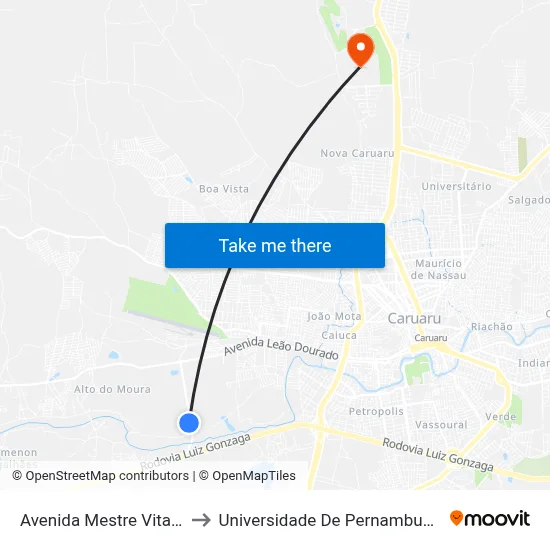 Avenida Mestre Vitalino, 6 to Universidade De Pernambuco - UPE map