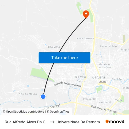 Rua Alfredo Alves Da Cunha, 276 to Universidade De Pernambuco - UPE map