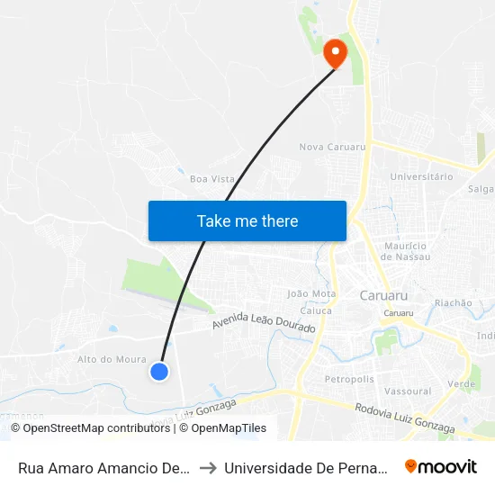 Rua Amaro Amancio De Araujo, 560 to Universidade De Pernambuco - UPE map