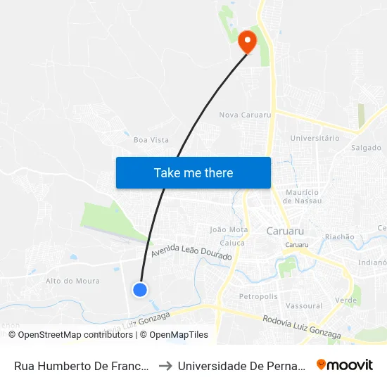 Rua Humberto De Franca E Silva, 280 to Universidade De Pernambuco - UPE map