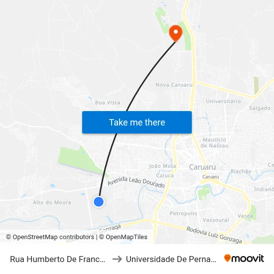 Rua Humberto De Franca E Silva, 304 to Universidade De Pernambuco - UPE map