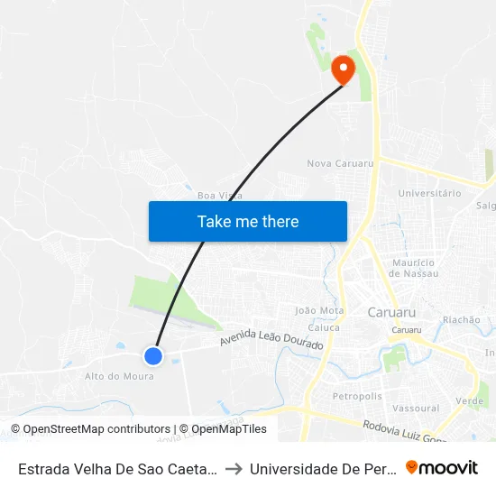 Estrada Velha De Sao Caetano Dist Indust, 1201 to Universidade De Pernambuco - UPE map