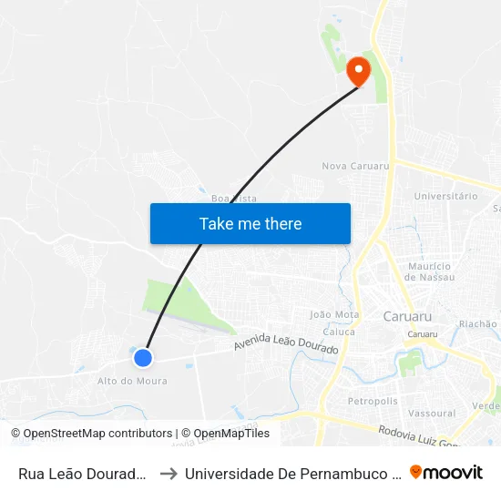 Rua Leão Dourado, 25 to Universidade De Pernambuco - UPE map