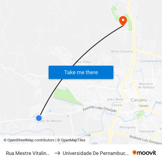 Rua Mestre Vitalino, 214 to Universidade De Pernambuco - UPE map