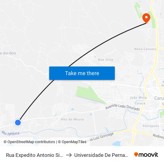 Rua Expedito Antonio Silva, 136002 to Universidade De Pernambuco - UPE map