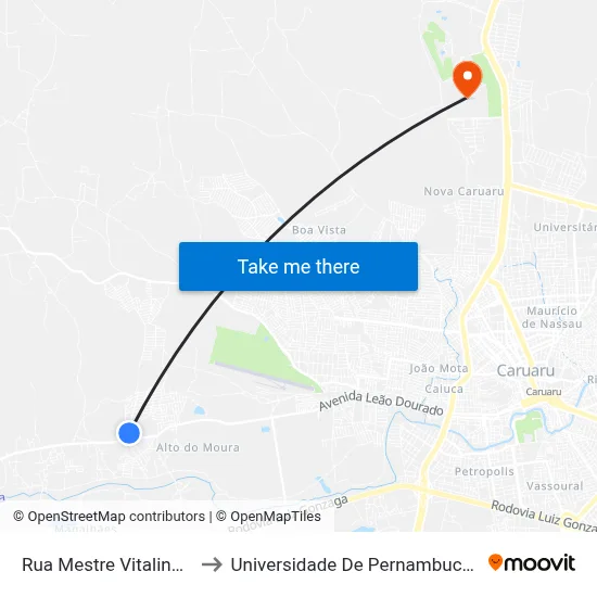 Rua Mestre Vitalino, 730 to Universidade De Pernambuco - UPE map