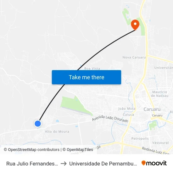 Rua Julio Fernandes, 2001 to Universidade De Pernambuco - UPE map