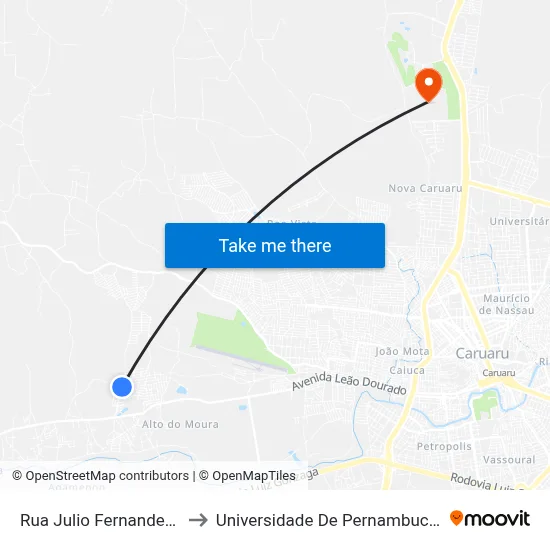 Rua Julio Fernandes, 200 to Universidade De Pernambuco - UPE map