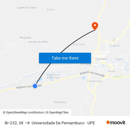 Br-232, 38 to Universidade De Pernambuco - UPE map