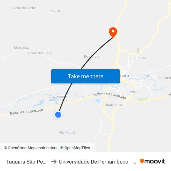 Taquara São Pedro to Universidade De Pernambuco - UPE map