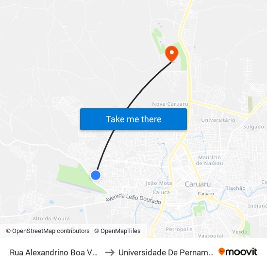 Rua Alexandrino Boa Ventura, 800 to Universidade De Pernambuco - UPE map