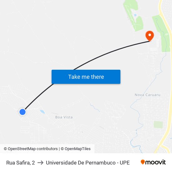 Rua Safira, 2 to Universidade De Pernambuco - UPE map