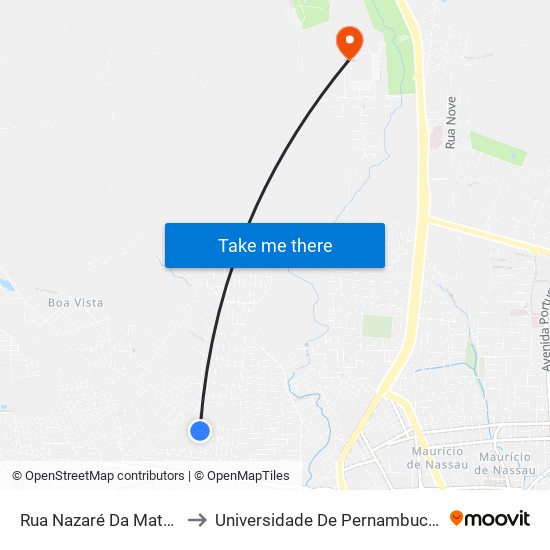 Rua Nazaré Da Mata, 401 to Universidade De Pernambuco - UPE map