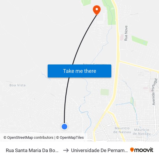 Rua Santa Maria Da Boa Vista, 135 to Universidade De Pernambuco - UPE map