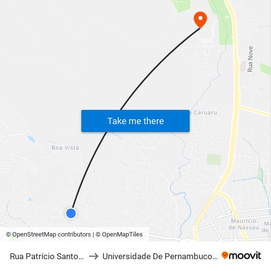 Rua Patrício Santos, 31 to Universidade De Pernambuco - UPE map