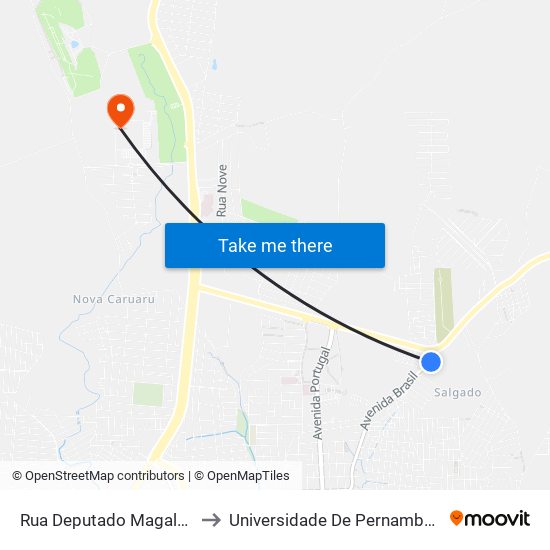 Rua Deputado Magalhaes, 91 to Universidade De Pernambuco - UPE map