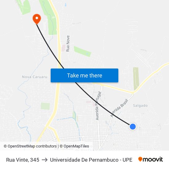 Rua Vinte, 345 to Universidade De Pernambuco - UPE map