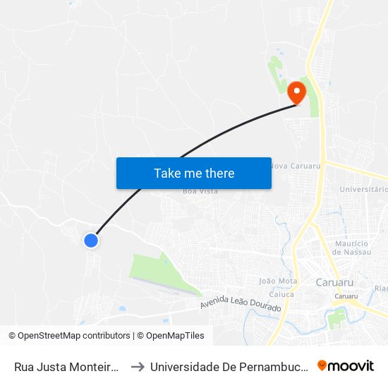 Rua Justa Monteiro, 250 to Universidade De Pernambuco - UPE map