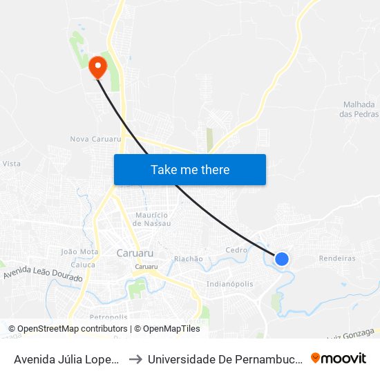 Avenida Júlia Lopes, 145 to Universidade De Pernambuco - UPE map