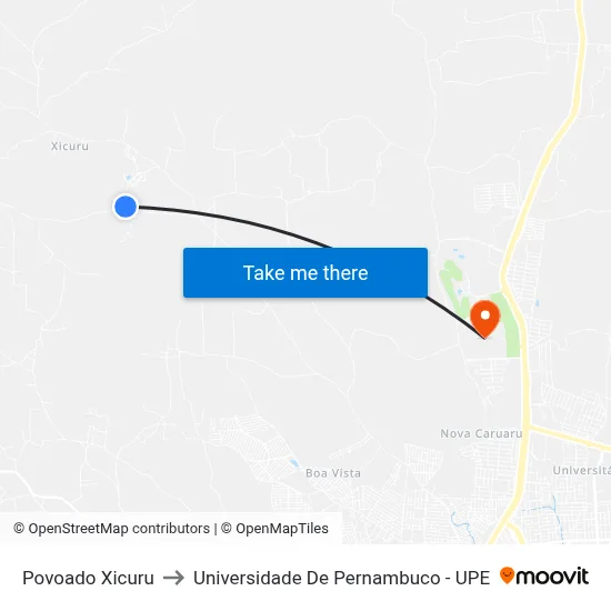 Povoado Xicuru to Universidade De Pernambuco - UPE map