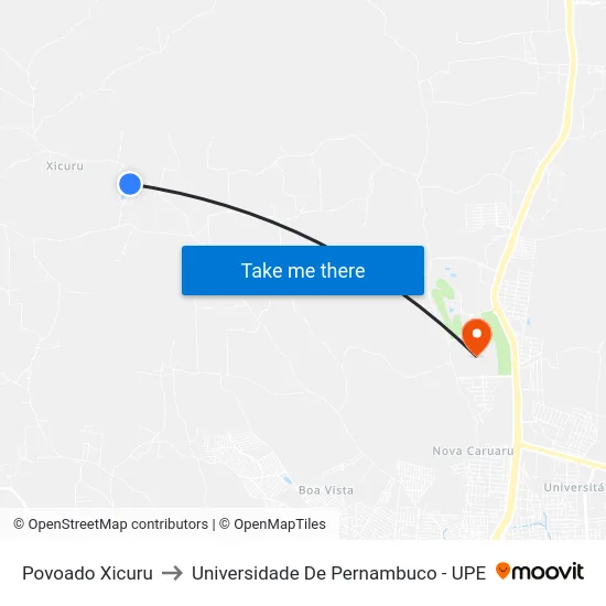 Povoado Xicuru to Universidade De Pernambuco - UPE map