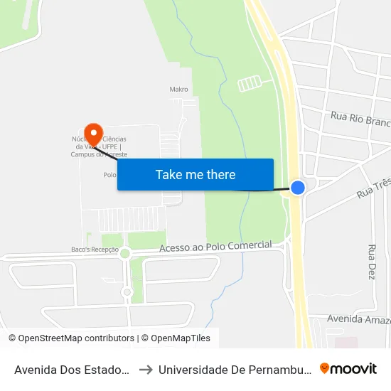 Avenida Dos Estados, 1860 to Universidade De Pernambuco - UPE map