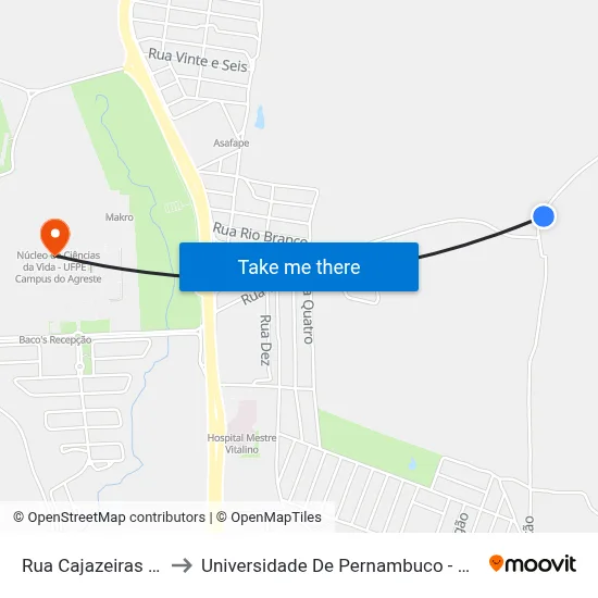 Rua Cajazeiras 20 to Universidade De Pernambuco - UPE map