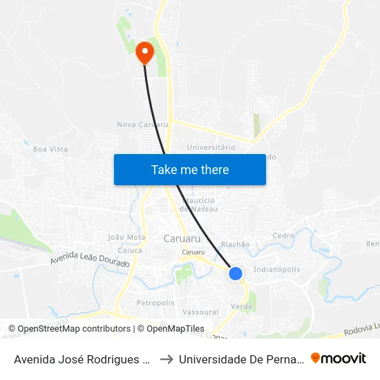 Avenida José Rodrigues De Jesus 1356 to Universidade De Pernambuco - UPE map