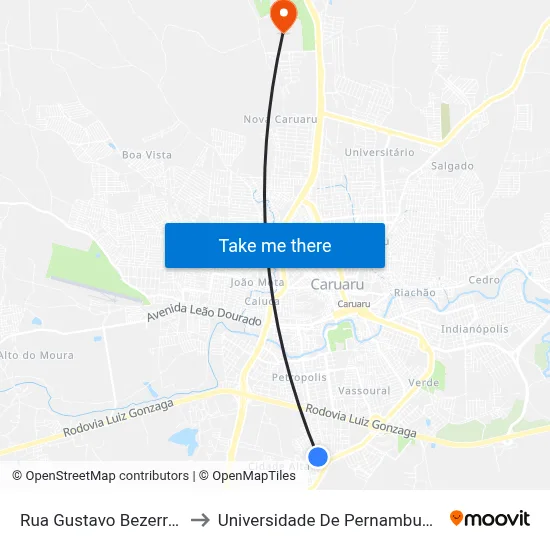 Rua Gustavo Bezerra, S/N to Universidade De Pernambuco - UPE map