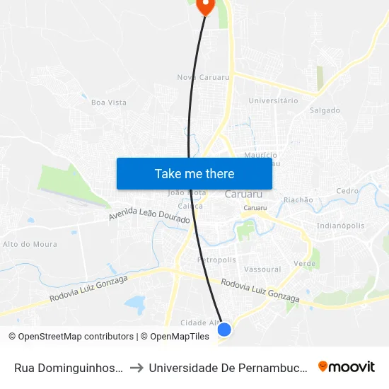 Rua Dominguinhos, S/N to Universidade De Pernambuco - UPE map