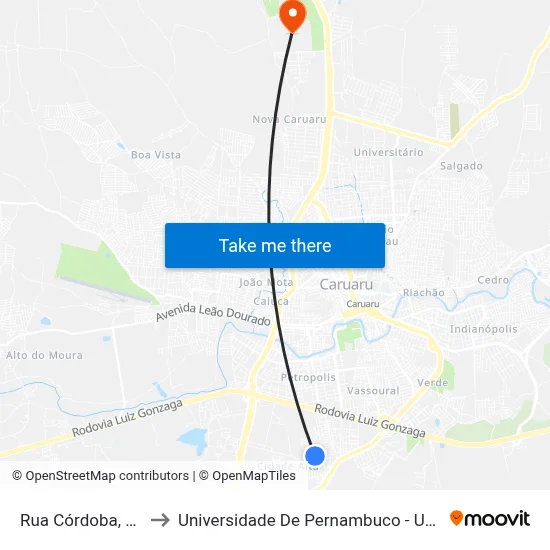 Rua Córdoba, 99 to Universidade De Pernambuco - UPE map