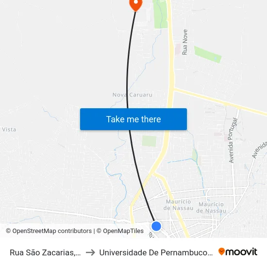 Rua São Zacarias, 129 to Universidade De Pernambuco - UPE map