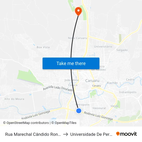 Rua Marechal Cândido Rondon, 280 - Caruaru to Universidade De Pernambuco - UPE map