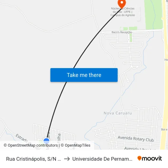 Rua Cristinápolis, S/N - Caruaru to Universidade De Pernambuco - UPE map