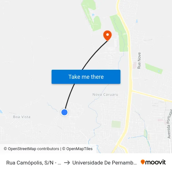Rua Camópolis, S/N - Caruaru to Universidade De Pernambuco - UPE map