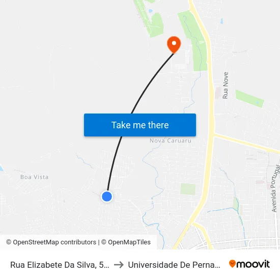 Rua Elizabete Da Silva, 599 - Caruaru to Universidade De Pernambuco - UPE map