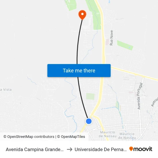 Avenida Campina Grande, S/N - Caruaru to Universidade De Pernambuco - UPE map