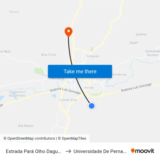 Estrada Pará Olho Dagua Da Cana 93 to Universidade De Pernambuco - UPE map