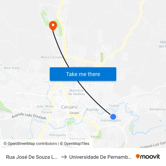 Rua José De Souza Leite 205 to Universidade De Pernambuco - UPE map