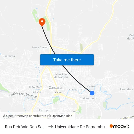 Rua Petrônio Dos Santos 55 to Universidade De Pernambuco - UPE map