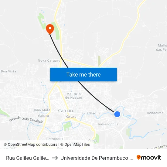 Rua Galileu Galilei 19 to Universidade De Pernambuco - UPE map