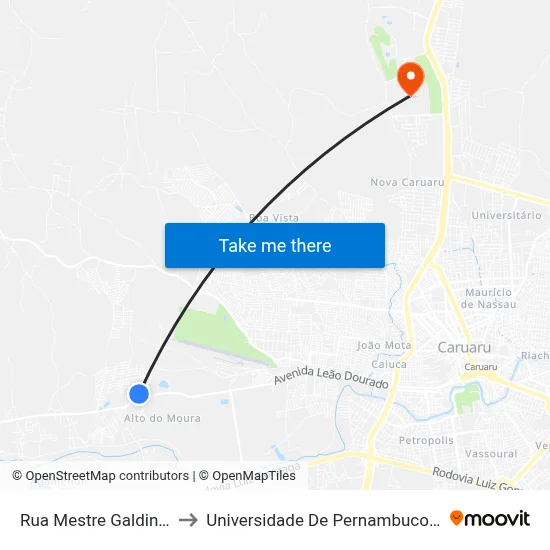 Rua Mestre Galdino 26 to Universidade De Pernambuco - UPE map