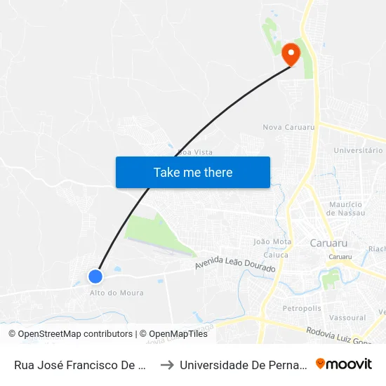 Rua José Francisco De Moura Filho 35 to Universidade De Pernambuco - UPE map