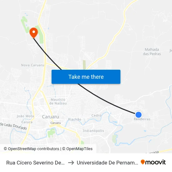 Rua Cícero Severino De Oliveira 99 to Universidade De Pernambuco - UPE map