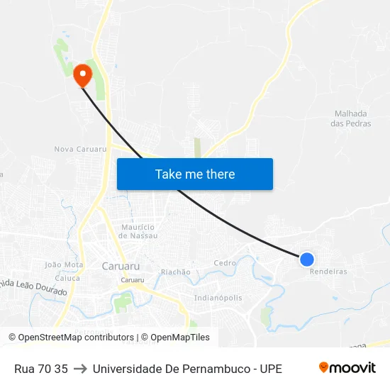 Rua 70 35 to Universidade De Pernambuco - UPE map