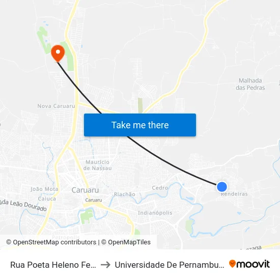 Rua Poeta Heleno Ferreira 1 to Universidade De Pernambuco - UPE map